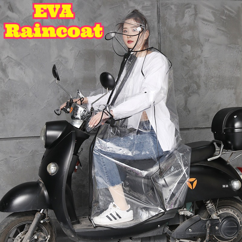 Cycling Commute In Rain - Jas Hujan EVA Transparan Berkerudung Unisex